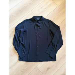 Halogen Womens Black Hidden Button Down Blouse Long Sleeve Triple Cuff Shirt 6